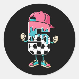 Soccer 5 Year Old Ice Cream Drip Youth 5th Birthda Classic Round Sticker