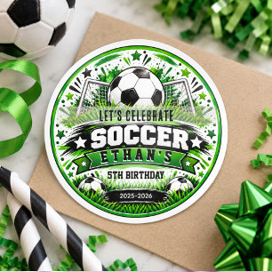Soccer 5TH Birthday Fun Sports Theme Kids Party Classic Round Sticker