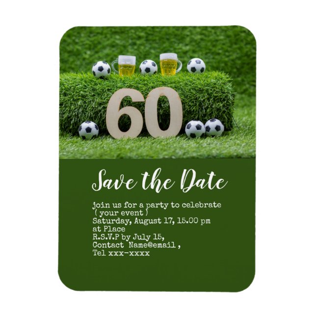 Soccer 60th birthday party with ball and number po magnet (Vertical)
