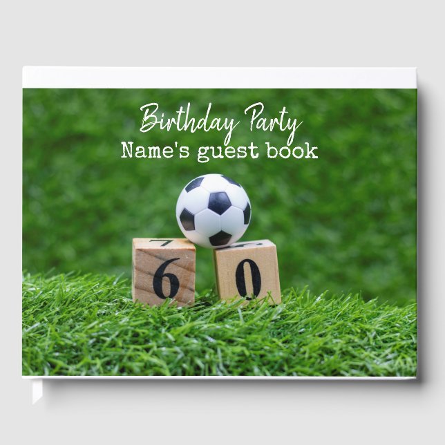 Soccer 60th birthday with ball and number sixty  guest book (Front)