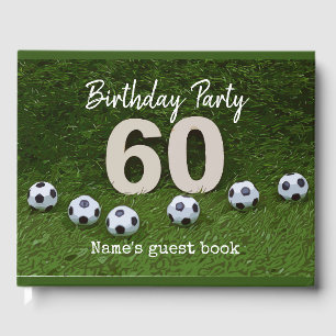 Soccer 60th birthday with ball and number sixty   guest book