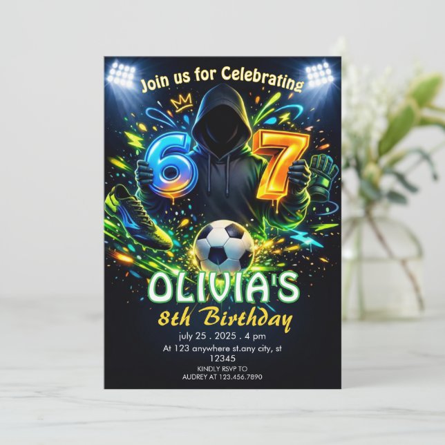Soccer 6–7 Meme Birthday  Football Theme Invitation (Standing Front)