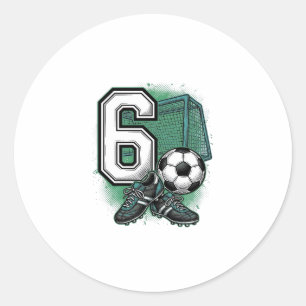 Soccer 6th Birthday Vintage Engraving Shirt Design Classic Round Sticker