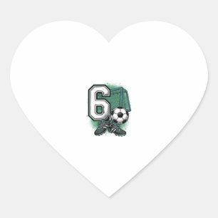 Soccer 6th Birthday Vintage Engraving Shirt Design Heart Sticker