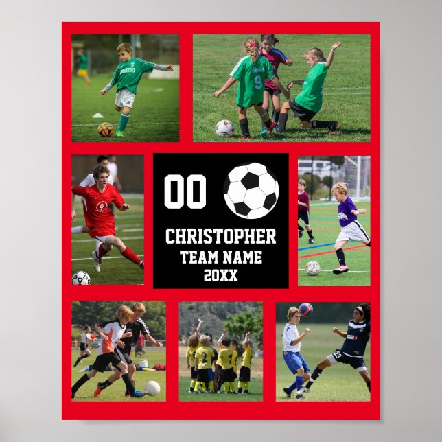 Soccer 7 photo collage Red team name poster (Front)