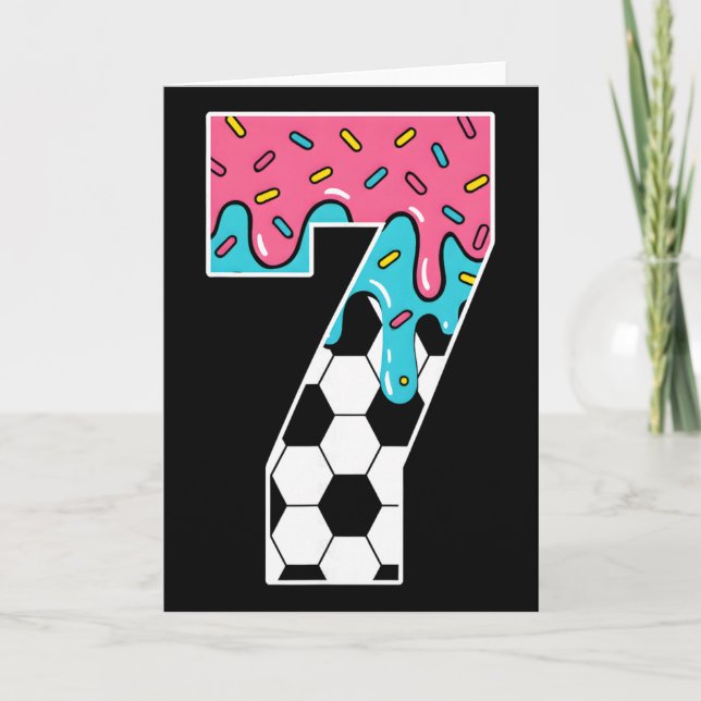 Soccer 7 Year Old Ice Cream Drip Youth 7th Birthda Card (Front)