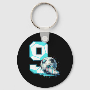 Soccer 9th Birthday 9 Year Old Ice Cream Drip Bday Key Ring