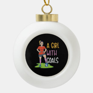 Soccer - A Girl With Goals Ceramic Ball Christmas Ornament