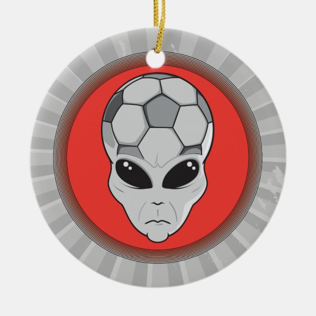 soccer alien head graphic ceramic ornament (Front)
