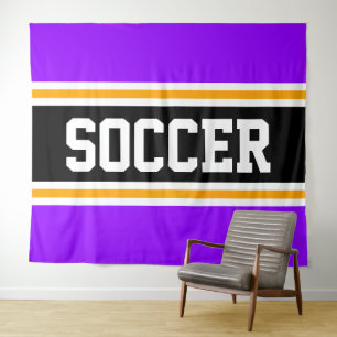 SOCCER Athletic Bright Purple Black Yellow Stripes Tapestry