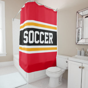 Soccer Athletic Bright Red Black Yellow Stripes Shower Curtain