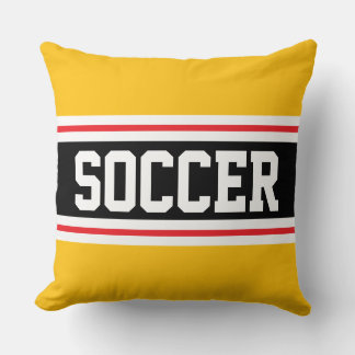 SOCCER Athletic Bright Red Yellow Black Stripes Cushion