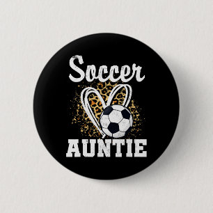 Soccer Auntie Leopard Heart 6 Cm Round Badge