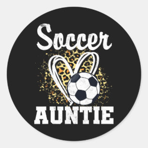 Soccer Auntie Leopard Heart Classic Round Sticker