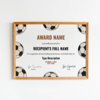 Soccer award certificate, best player recognition
