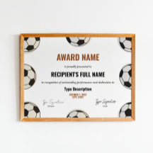 Soccer award certificate, best player recognition