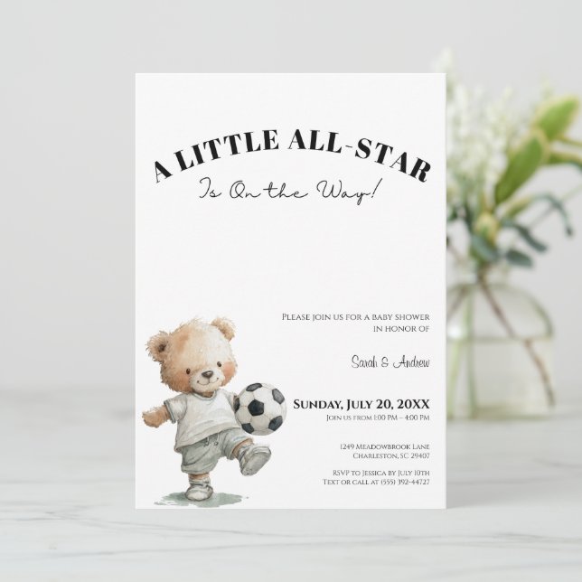 Soccer Baby Shower Invitation | A Little All-Star (Standing Front)