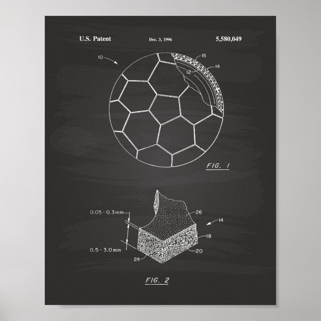 Soccer Ball 1996 Patent Art - Chalkboard Poster (Front)