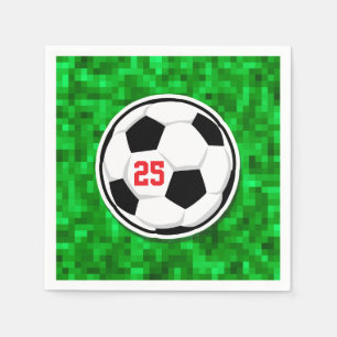 Soccer Ball Age Pixilated Green Grass Kids Napkin