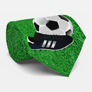 Soccer Ball and Shoe on Grass Print Tie