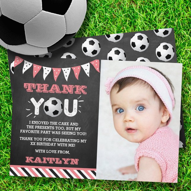 Soccer Ball Any Age Photo Birthday Thank You Card (Creator Uploaded)