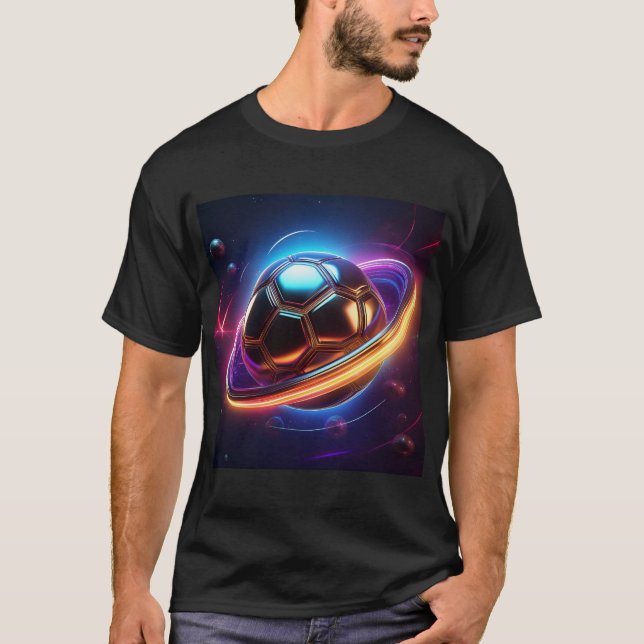 Soccer Ball As Saturn Planet, Awesome Sport Design T-Shirt (Front)