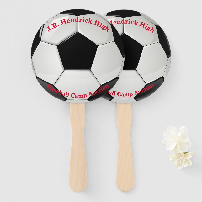 Soccer Ball Auction Paddle Hand Fan (Front and Back)