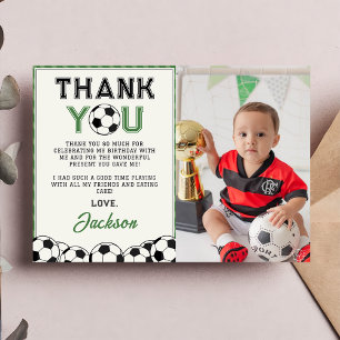 Soccer Ball Birthday Photo Thank You Card 