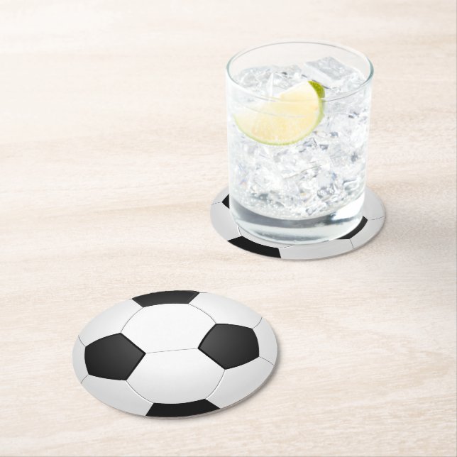 Soccer Ball Black and White Classic Round Paper Coaster (Insitu)