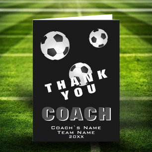 Soccer Ball Black and White Thank you Coach Card