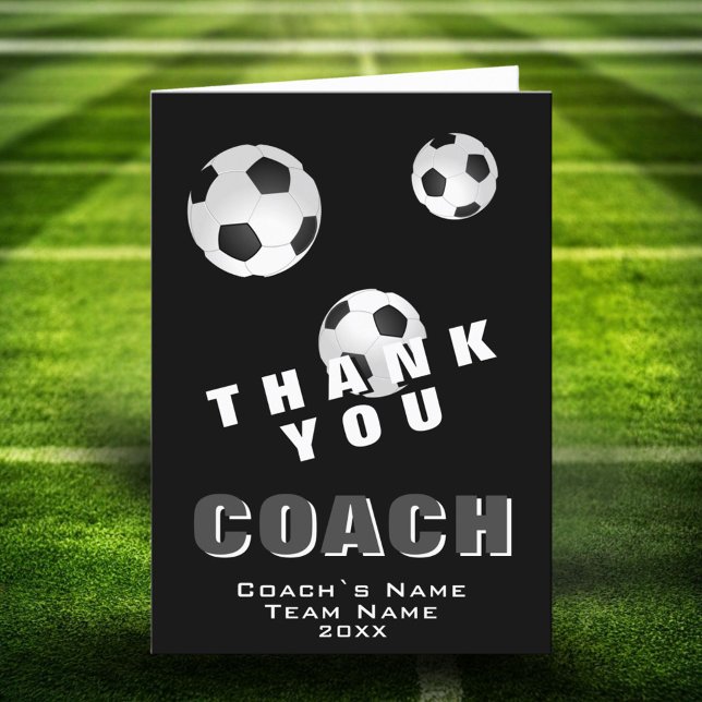 Soccer Ball Black and White Thank you Coach Card (Creator Uploaded)