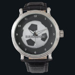 Soccer Ball Black Stylish Custom Name Men's Watch<br><div class="desc">Soccer ball watch for him. Custom,  Name,  steel black leather men's watch. Personalise it with your name.</div>
