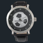 Soccer Ball Black Stylish Custom Name Men's Watch<br><div class="desc">Soccer ball watch for him. Custom,  Name,  steel black leather men's watch. Personalise it with your name.</div>