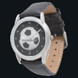 Soccer Ball Black Stylish Custom Name Men's Watch<br><div class="desc">Soccer ball watch for him. Custom,  Name,  steel black leather men's watch. Personalise it with your name.</div>