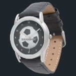 Soccer Ball Black Stylish Custom Name Men's Watch<br><div class="desc">Soccer ball watch for him. Custom,  Name,  steel black leather men's watch. Personalise it with your name.</div>
