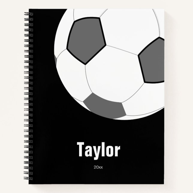 Soccer Ball Black White Name Date Spiral Notebook (Front)