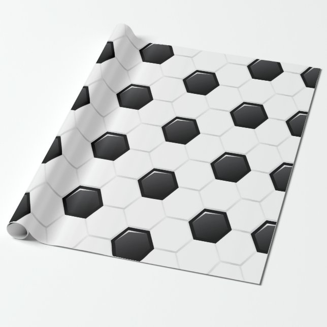 Soccer Ball Black White Sports Team Gifts  Wrapping Paper (Unrolled)