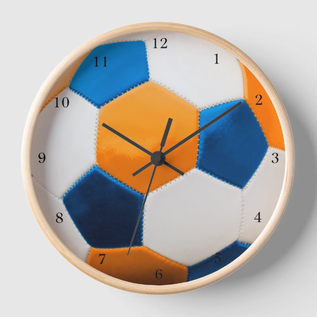 Soccer Ball Blue and Orange, Wall Clock (Front)