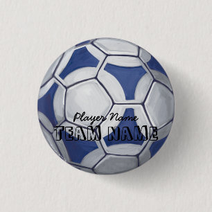 Soccer Ball Blue and White Name and Number 3 Cm Round Badge