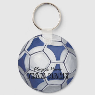 Soccer Ball Blue and White Name and Number Key Ring