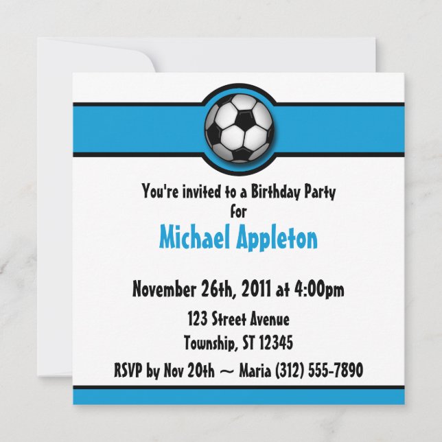 Soccer Ball Blue Birthday Invitations (Front)