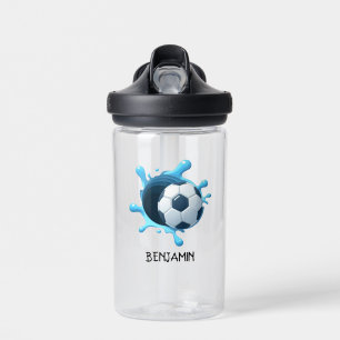 Soccer Ball Blue Personalised Name Water Bottle