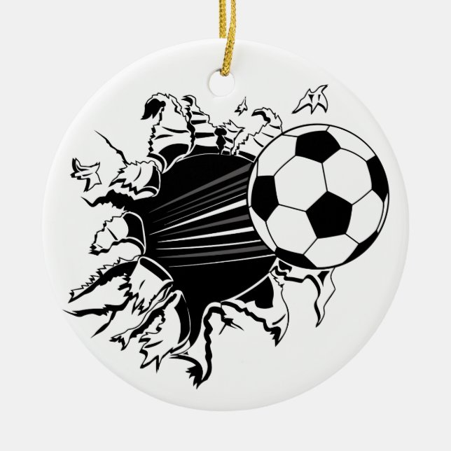 Soccer Ball Busting Out Ceramic Ornament (Front)