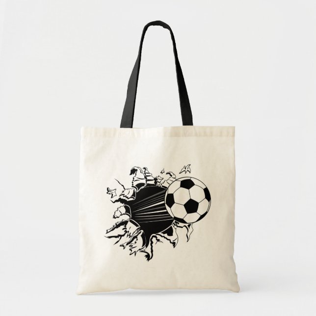 Soccer Ball Busting Out Tote Bag (Front)