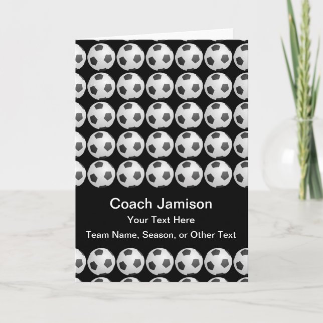 Soccer Ball Card for Coach, Black, Blank Inside (Front)
