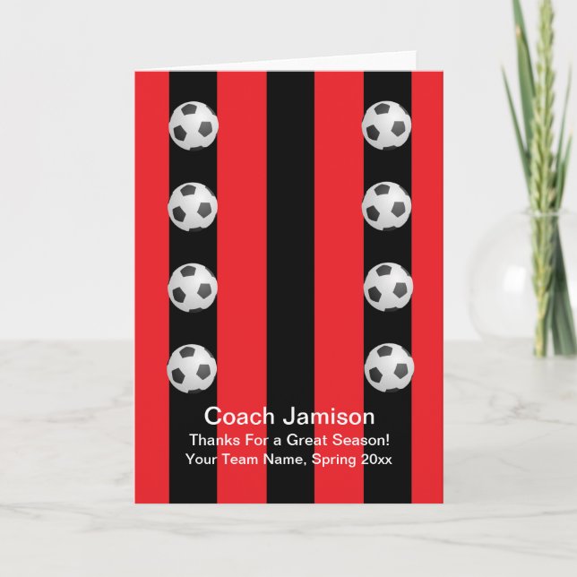 Soccer Ball Card for Coach, Red/Black Blank Inside (Front)