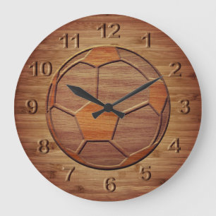 Soccer Ball Carved In Wood Print Large Clock
