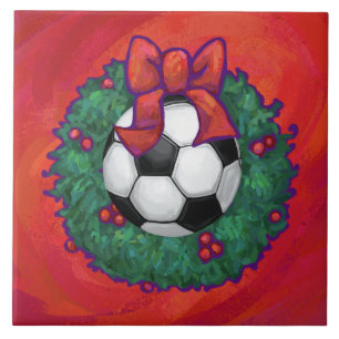 Soccer Ball Christmas Ceramic Tile
