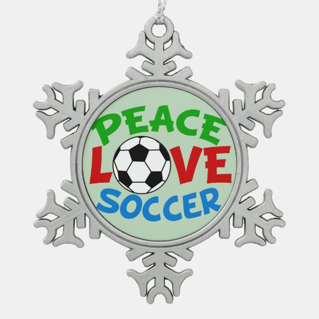 Soccer Ball Christmas Green Snowflake Pewter Christmas Ornament (Front)