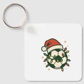 Soccer Ball Christmas Lights Santa Hat Funny  Key Ring